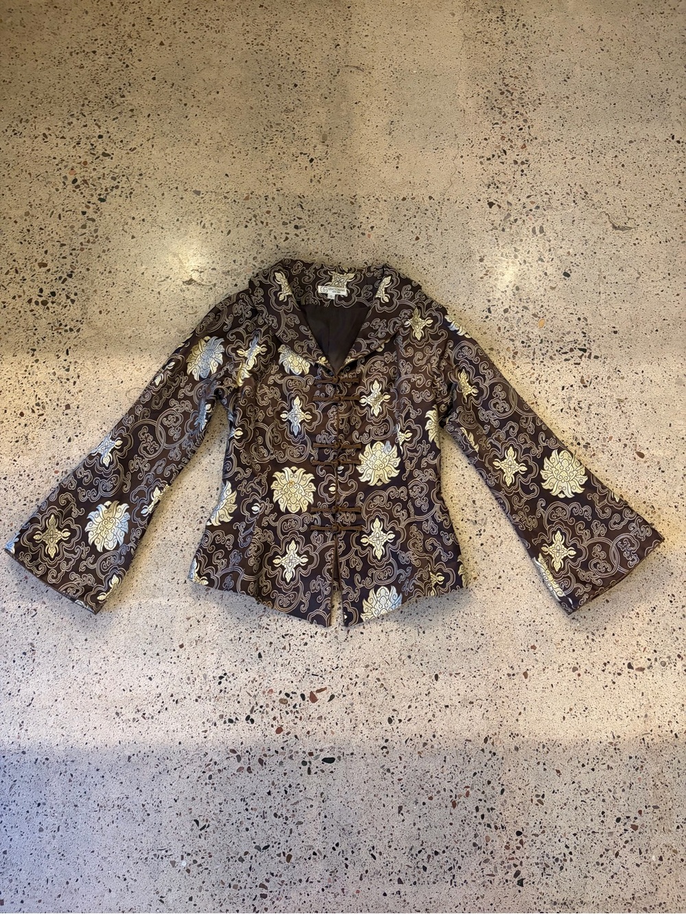 Women's Brown Brocade Floral-Print Tailored Jacket